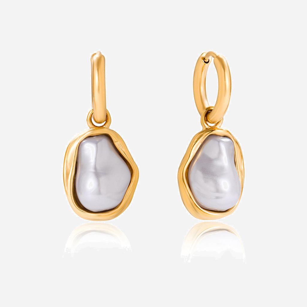 Youthway Fashionable Irregular Resin Pearl Pendant Earrings Stainless Steel  Gold Color-Plated Women'S Earrings