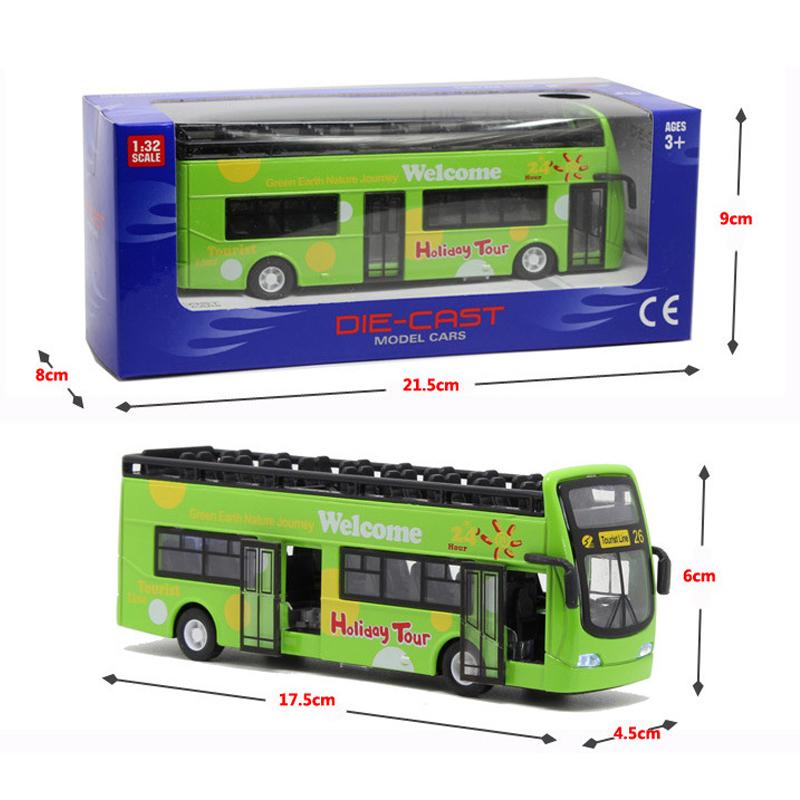 1/32 skala Buss Leksak Sightseeing Dubbeldäckare Stadsbuss Öppen Toppmodell Formgjuten metall Bilar Leksak Formgjutna Dra tillbaka Fordon Minimodell Ljus och musik