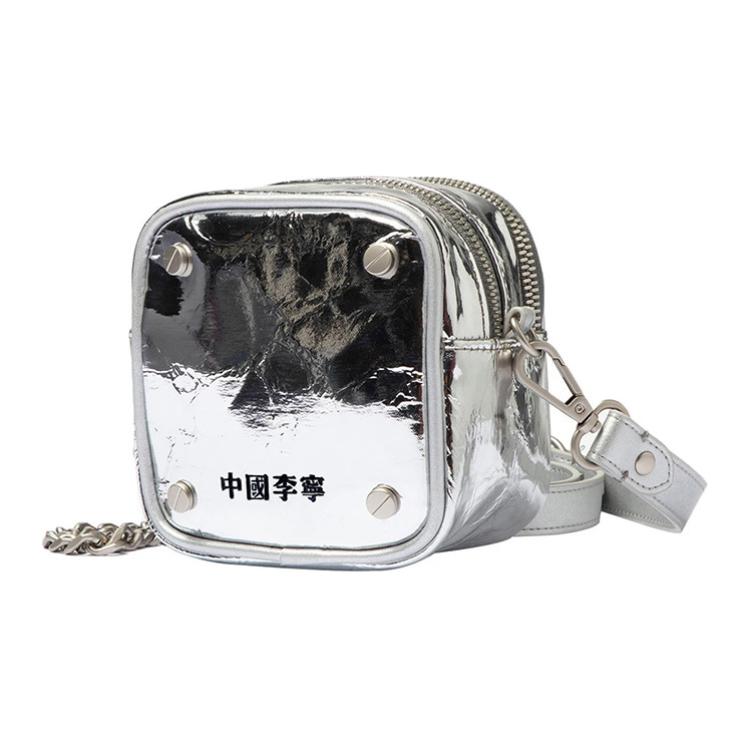 Li Ning Runway Style Shiny Chain Synthetic Leather Shoulder Bag Unisex Shoulder Bag Silver ABDR284-2 Silver
