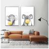Pepinieră pentru copii Baloane galbene Animal Wall Art Poster Print Zebra Koala Elefant Girafă Pânză Pictură pentru decorarea camerei copiilor