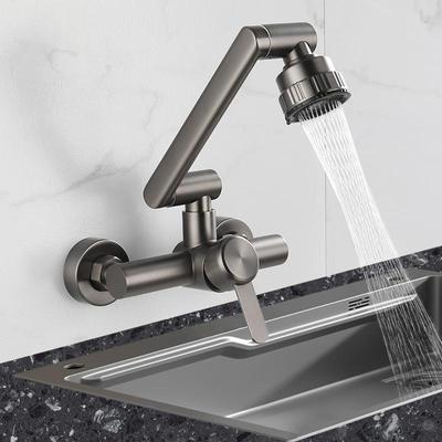 4 Mode Stainless Steel Wall Mounted Kitchen Faucet Bathroom Kitchen Sink Washbasins Cold Hot Water Mixer Tap 360 Degree