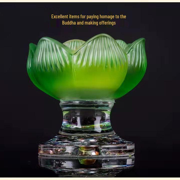 Colorful Lotus Crystal Glass Ghee Lamp Holder for Buddha Offering