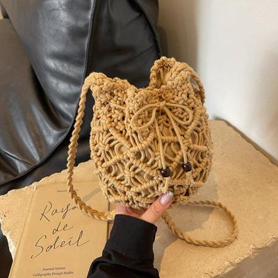 Woven Handbag Fashion Boho Hollow Out Handmade Bucket Crossbody Bag Summer Beach Bag Knitted Phone Pouch