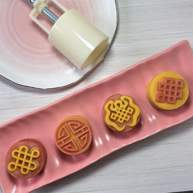 Chinese Knot Pattern Mooncakes Molds Set With 4 Interchangeable ABS Plastic Press Easy to Clean Baking Pastry Tool