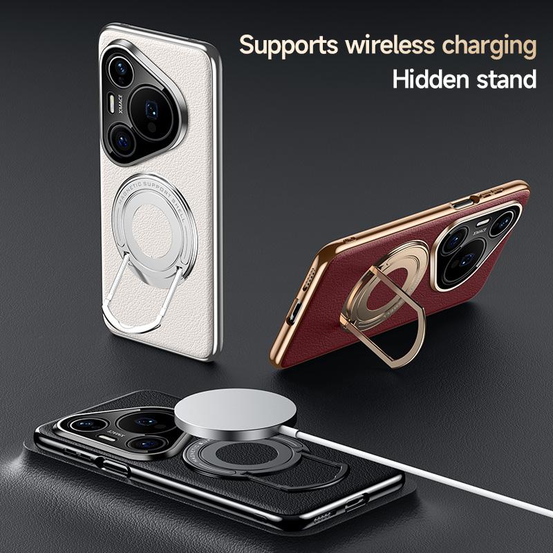 Vegan Leather Magnetic Case For Huawei Pura 80 Ultra Pro+ Plus Cover With Hidden Stand Bracket Thin New Trendying Shell Luxury