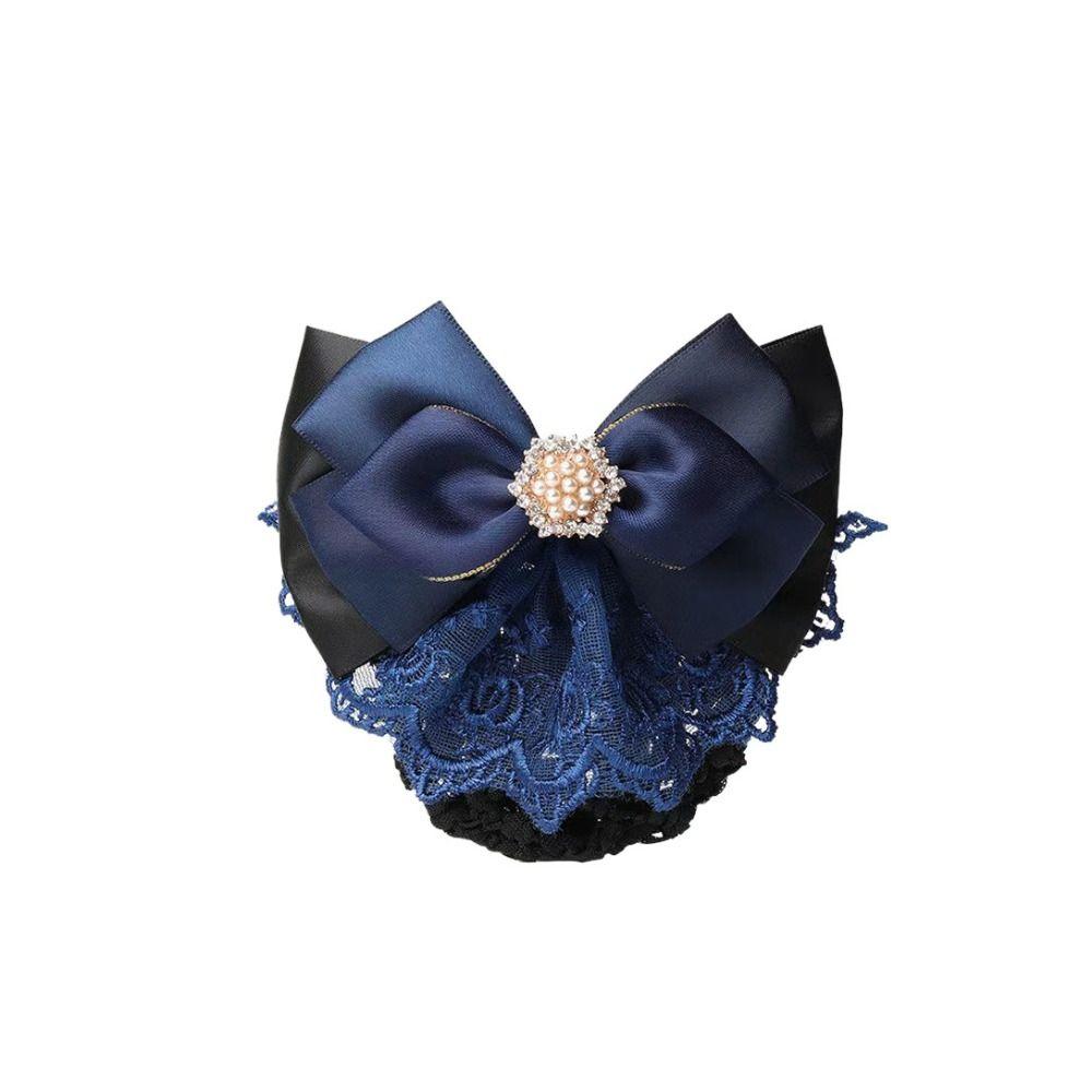 Rhinestone Bun Snood Pearl Nurse Hair Clip Elegant Bowknot Spring Clip  Office