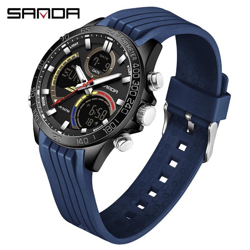 SANDA Luxury Men Electronic Quartz Watch Chronograph Double Display Waterproof Man Digital Wristwatch Military Sport Male Clock