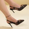 Fashion Buckle Strap Design High Heels Sandals for Women Flower Embroidery Stiletto Heel Party Shoes Woman Metal Chain Pointed Toe Pumps
