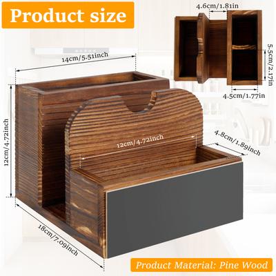 Napkin Salt and Pepper Holder Vintage Wooden Napkin Holder Stand with Salt and Pepper Shakers Caddy for Farmhouse Kitchen Dining