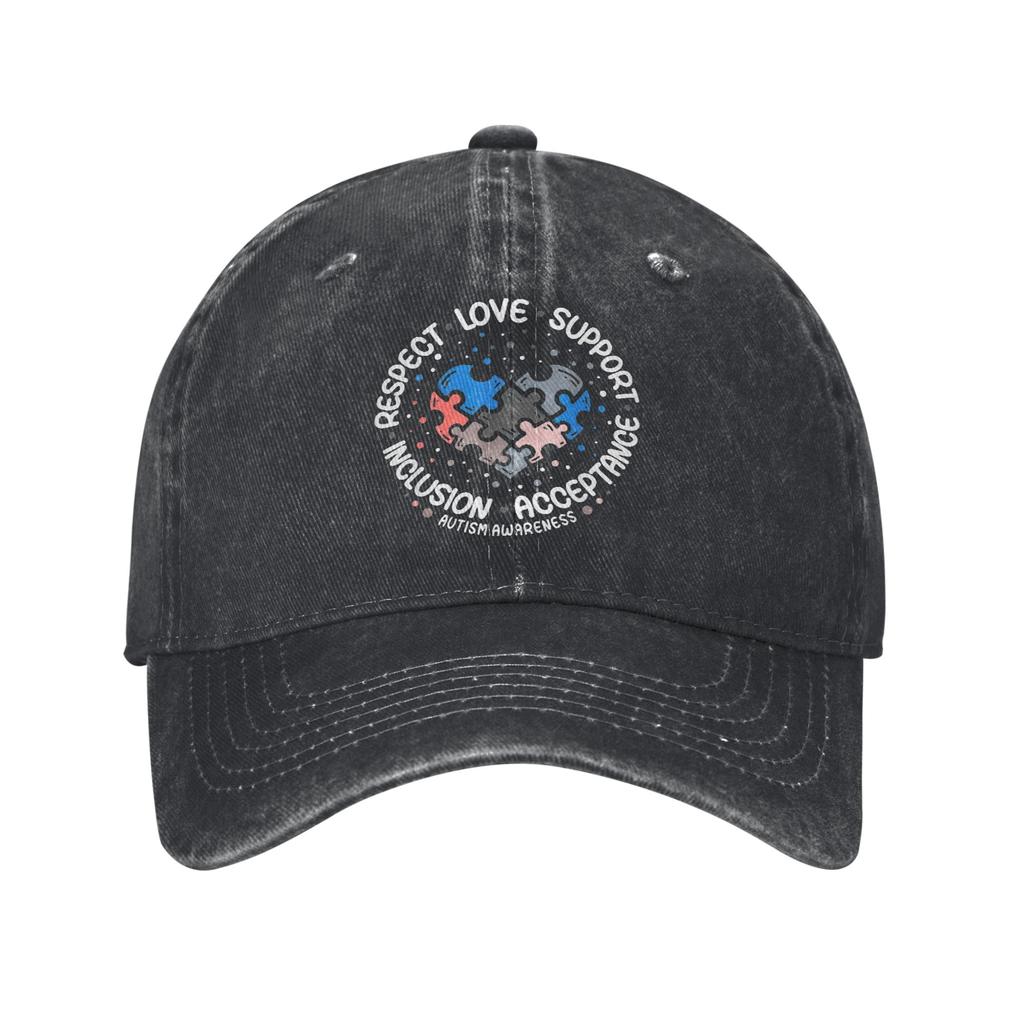 Unisex Autism Awareness Respect Love Support Print Hat Vintage Distressed Denim Washed Baseball Cap Adjustable