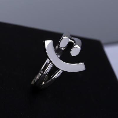 925 Silver High Quality Smiley Ring Opening Simple Personality Smile Ring Female Party Reception Jewelry Gift