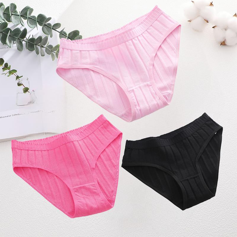 3PCS/SEt Womens Basic Low Waist Underwear Striped Cotton Bikini Panties Breathable Daily Wear Soft Comfort Multi Color Lingerie