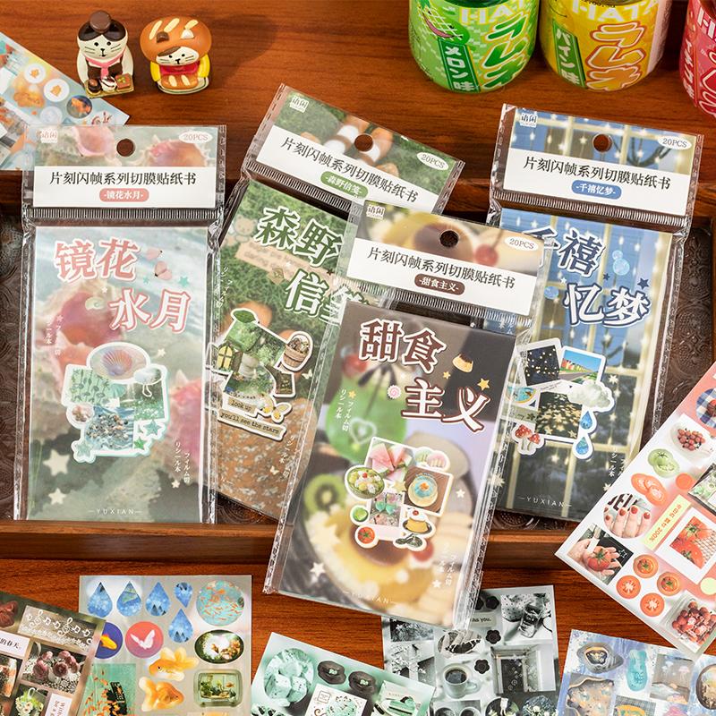 20/29pcs Cute Die-cut Stickers Book Flash Decorative DIY Scrapbook Phone Case Decoration Collage Sticker Aesthetic Stationery