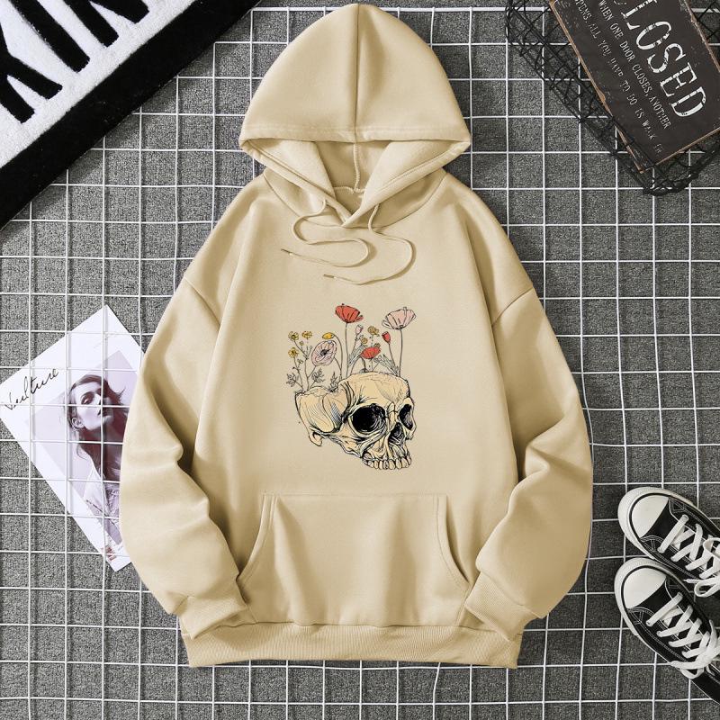 Women's Halloween Skull Hoodie: 2026 Autumn/Winter Loose Fit Plus Velvet Long Sleeve
