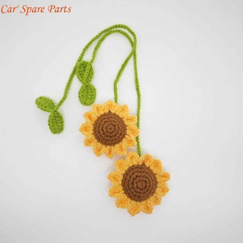 Y4UA 2pcs designs Crochet Car Mirror Accessories Car Interior Hanging Charms