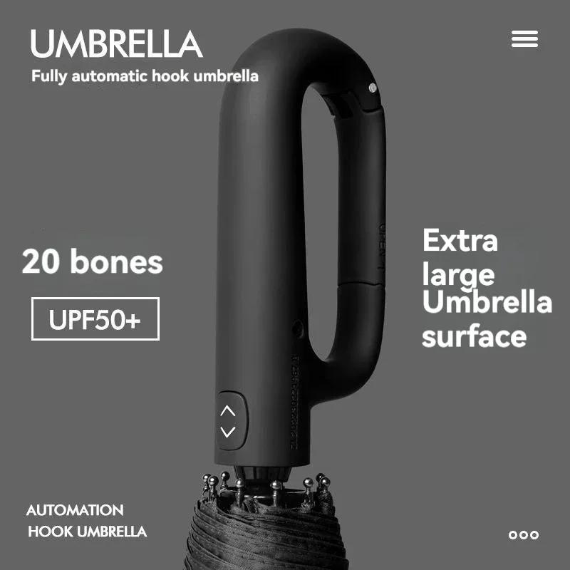 20 Bones Windproof Strong Reinforced Automatic Folding Umbrella for Men, Large Buckle Handle Wind and Water Resistant