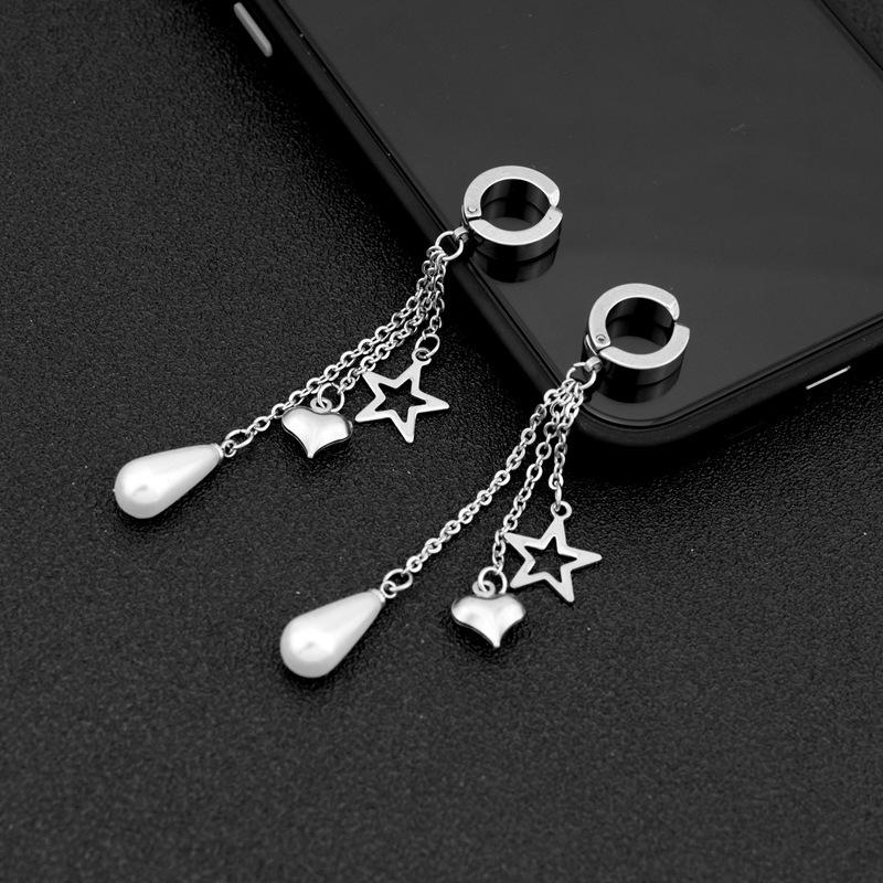Stainless Steel Earrings Jewelry Love Star Tassel Pearl Earrings Ear Clips for Women Titanium Steel Water Drop Pearl Ear Clips