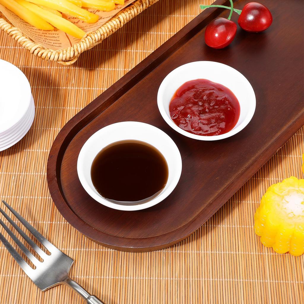 Amosfun Set mit 20 bruchsicheren Kunststoff-Gewürzschalen, Weiß, Stilvoll, Tief, Rund, 7,2 cm Durchmesser, Perfekt für Sojasauce, Essig und Gewürze