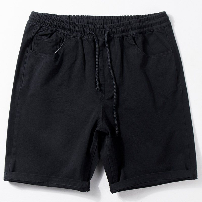 Trendy Khaki Straight-Leg Loose Casual Drawstring Shorts Black XL