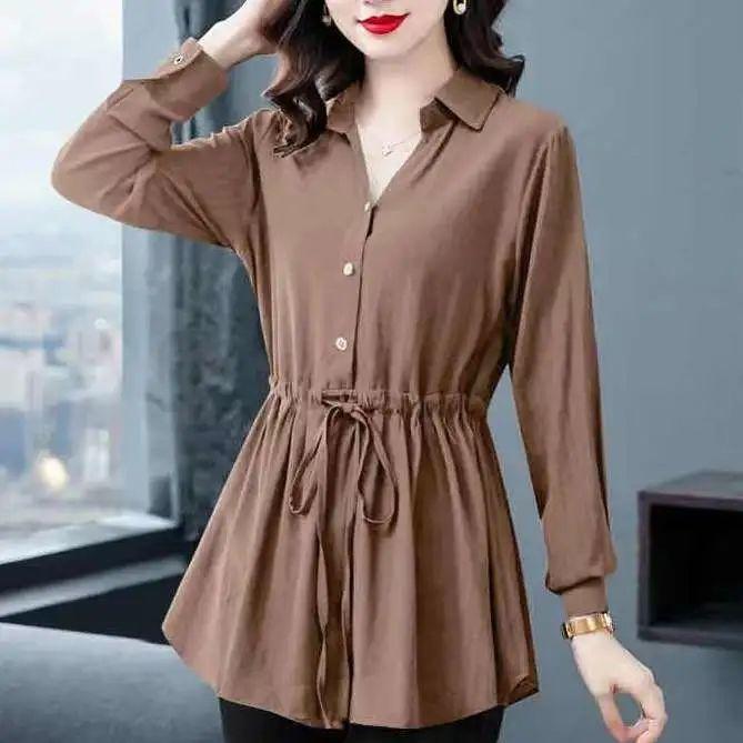 Chiffon Shirt Women's Summer Short Sleeved Fashionable Loose Top Spring and Autumn Long Sleeved Shirt Solid Color T-shirt