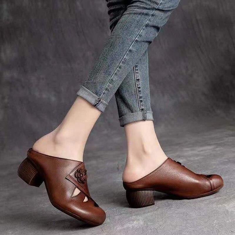 2024 New Fashion Trend Female Fish Mouth Sandals Slippers Thick Heel Flower Middle Heel Square Heel Baotou Ladies Slippers