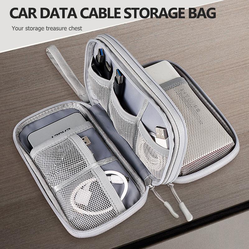 Data Cable Storage Bag Earphones Double Layer Portable Travel Bag For Opel Meriva Mokka Grandland Vectra Zafira Vivaro Antara