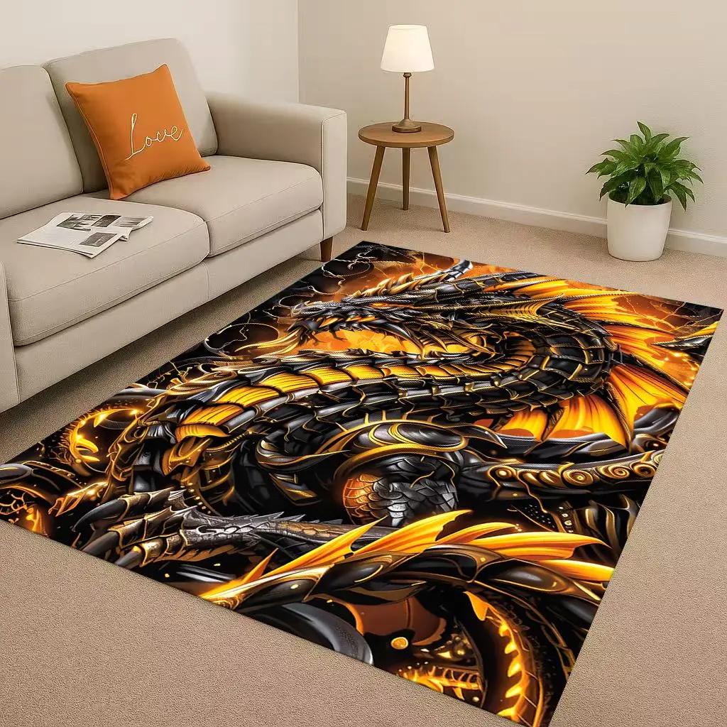 Cartoon Yin Yang Element Dragon Chinese Loong Living Room Non-Slip Area Rug Carpet for Bedroom Playroom Sofa,Home Decor Doormat