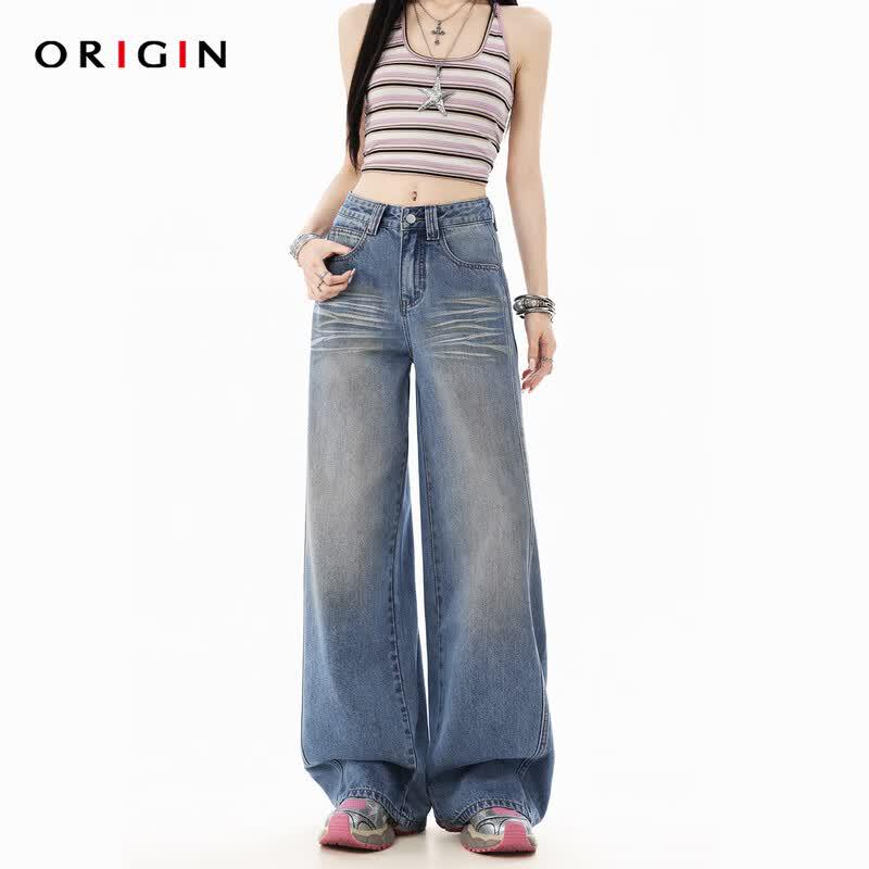 ORIGIN 2026 Women s American Retro Washed Wide-Leg Jeans XL