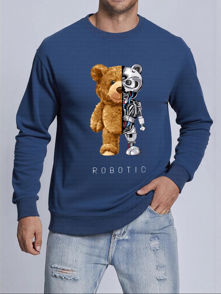 Plush And Robotic Bear Printed Mens Pullovers Autumn Casual Sweatshirt Comfortable Y2K Sportswears Hot Sale Casual Sweatshirts