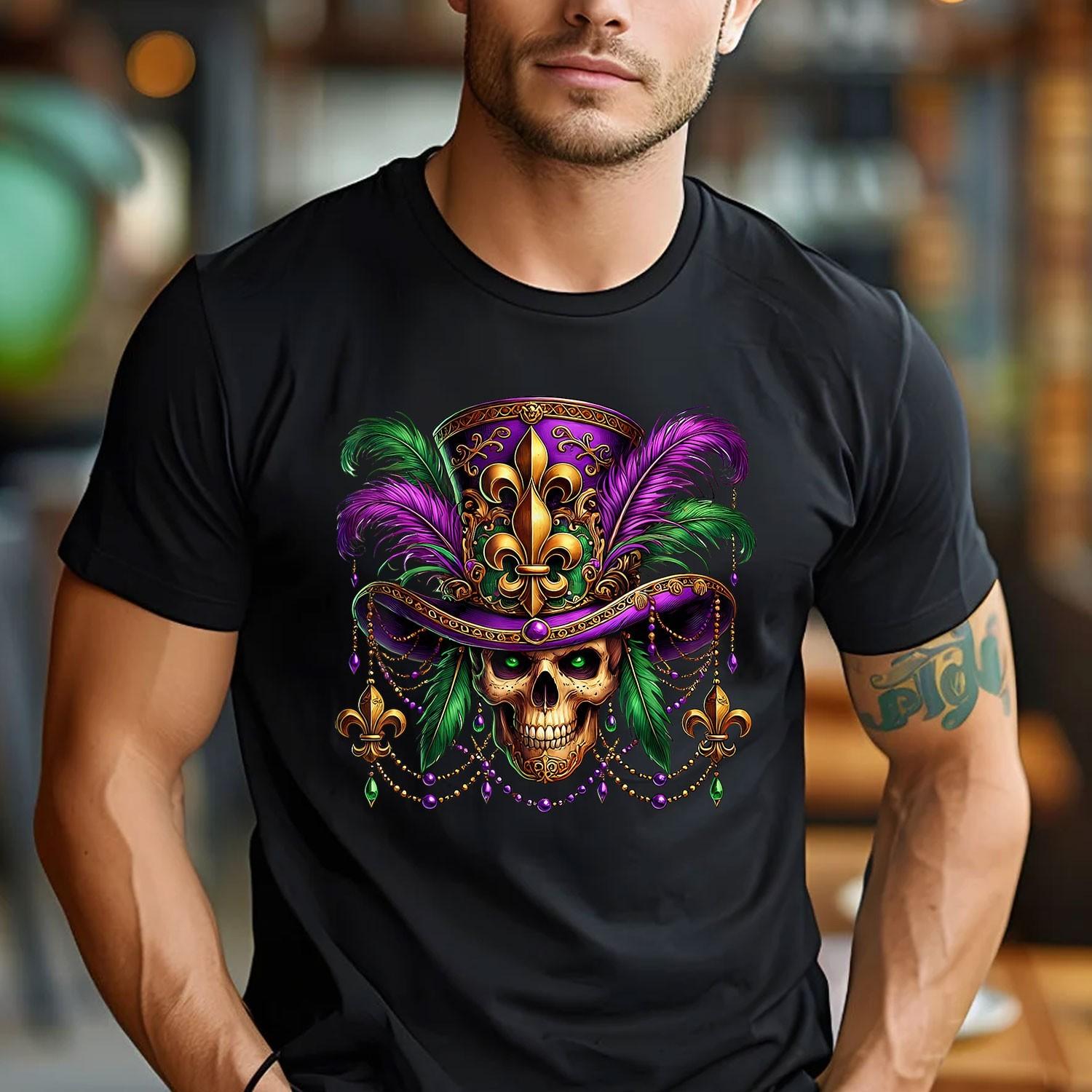 Mardi Gras Sugar Skull T-Shirt Carnival Halloween Costume Tee S
