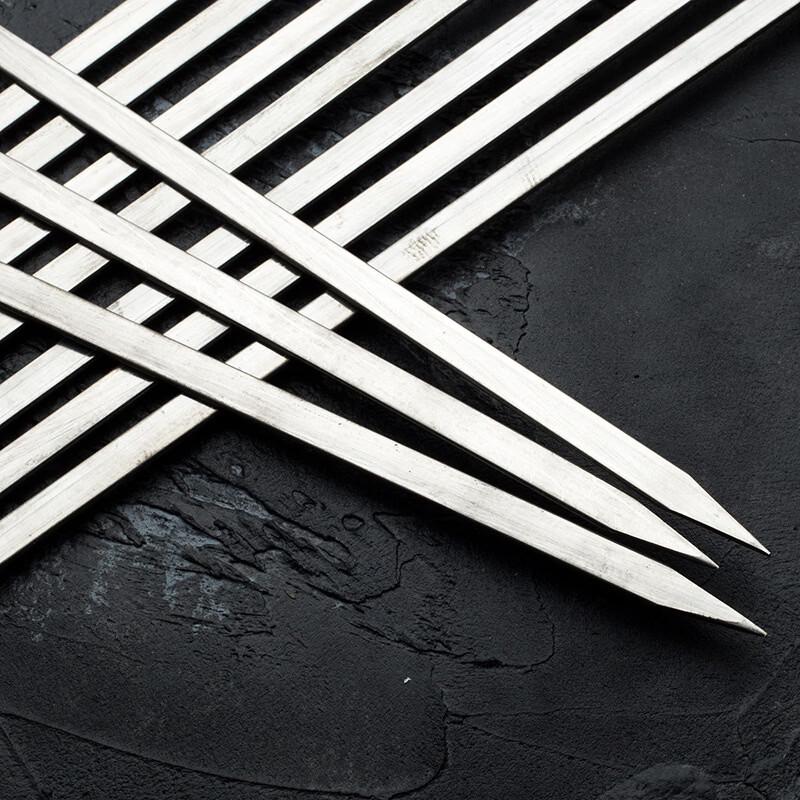 Zhishi Commercial Stainless Steel Flat BBQ Skewers with Wooden Handle