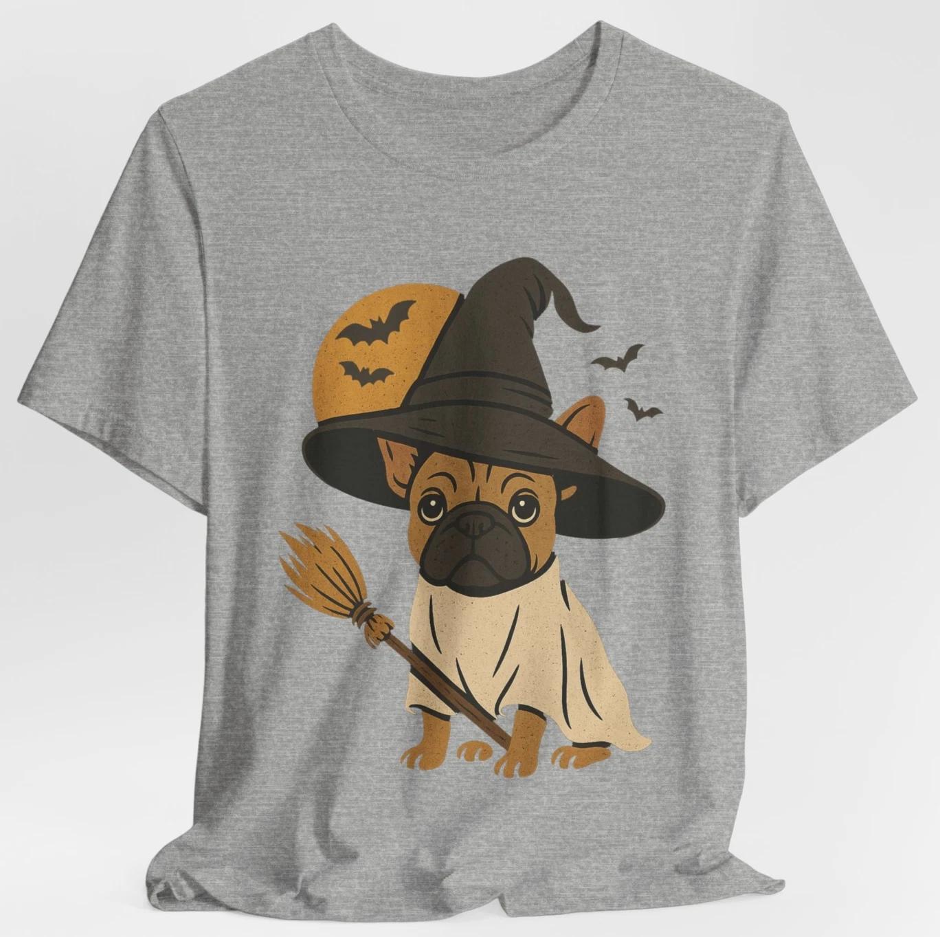 French Bulldog Witch Halloween T-Shirt, Cute Frenchie Dog in Witch Costume M