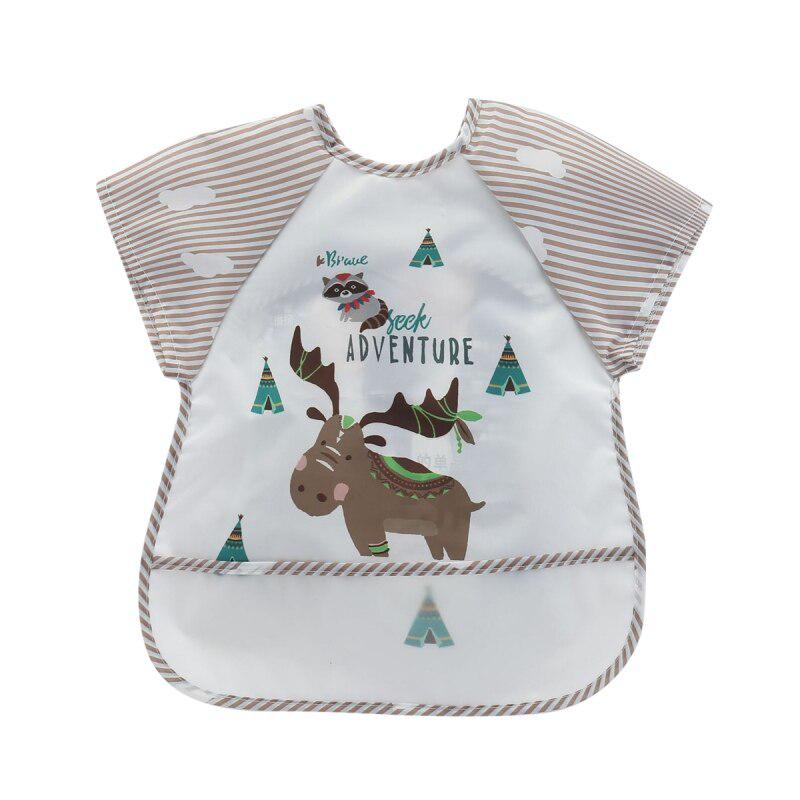 Bavoir imperméable unisexe à manches courtes pour bébés, accessoires d'alimentation pour enfants en bas âge, accessoires d'alimentation avec Smock de dessin animé
