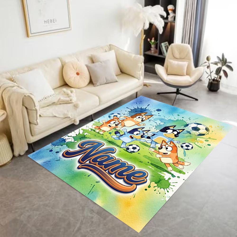 Soccer Fun Blue Dog Personalized Name Carpet Perfect for Dormitory Kitchen Foyer Decorate Room Antislip Carpet Office Home Decor Best for Christmas