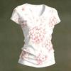 Women V Neck Short Sleeve T Shirt with Floral Print Casual Loose Fit Lightweight Top for Daily Wear Office or Travel