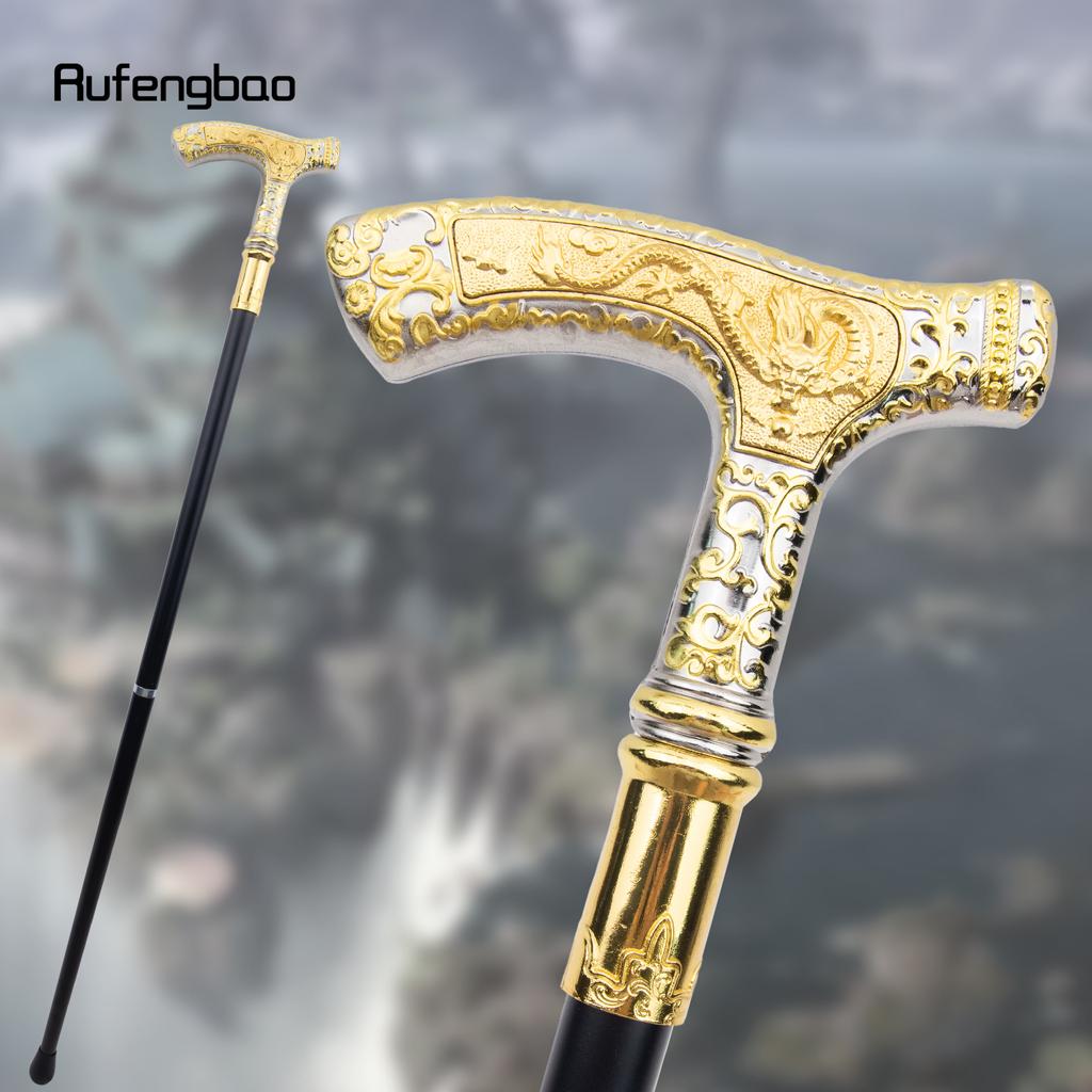 Golden White Dragon Luxury Pattern Walking Stick Party Fashion Elegant Walking Stick Decorative Cospaly Cane Knob Crosier 89cm