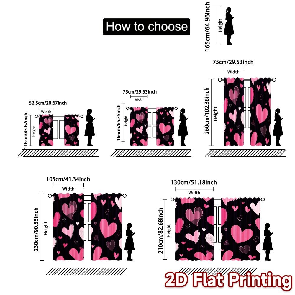 2D Flat Printing  JIT 2pcs   Curtains (Without Rod) Heartburst Drapes Fashionable Modern Curtains Versatile Fabric Curtains All