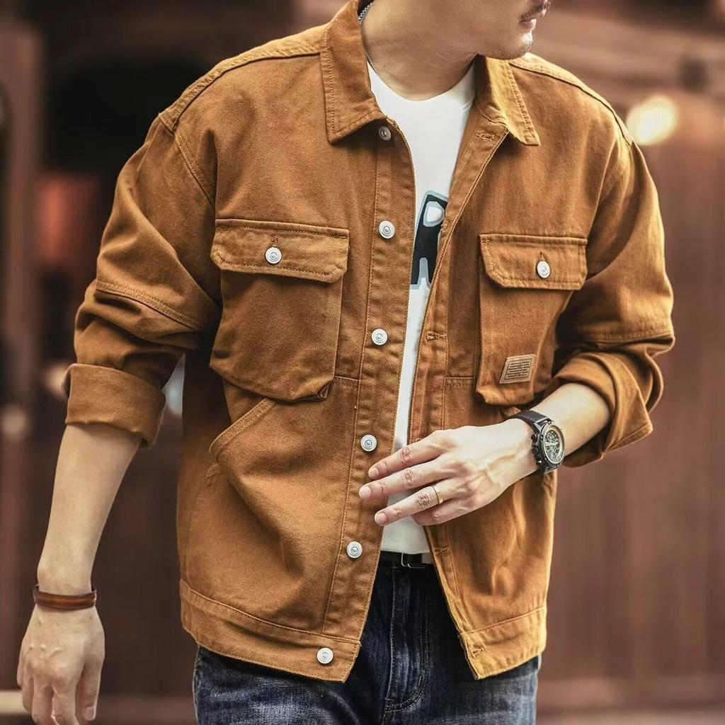 Men's Trendy Retro Denim Jacket: Casual, Loose Fit, Lapel Style for Spring & Autumn