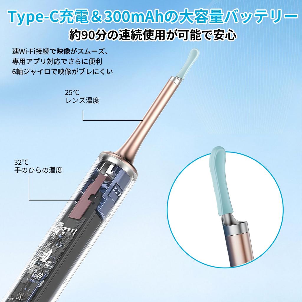 QiPower Ear Cleaning Camera Ear 5MP IP67 Ear Ear LED Smartphone WiFi Pimple Handy Compatible with Scope, High-Precision, Waterproof, Rechargeable,