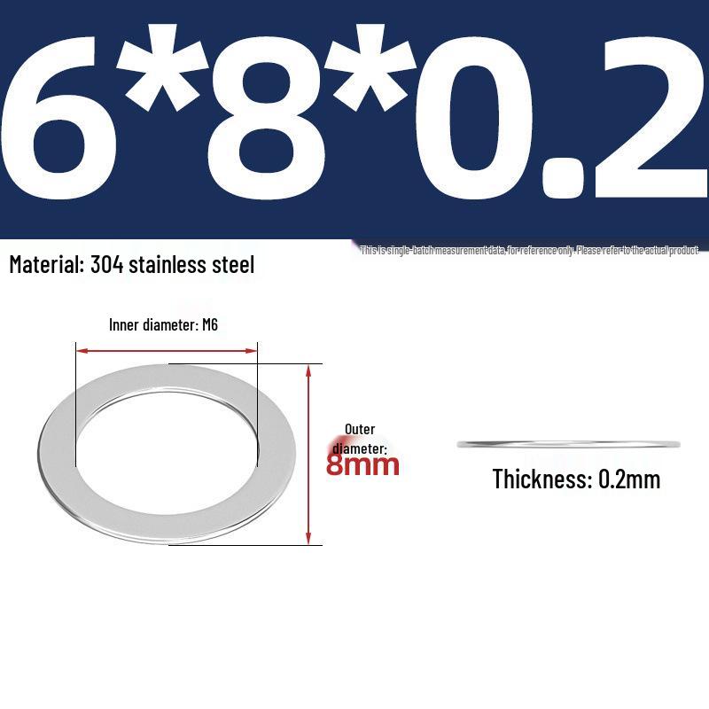 304 Stainless Steel Ultra-Thin Flat Washers - Available in Thickness: 0.1mm, 0.2mm, 0.3mm, 0.5mm