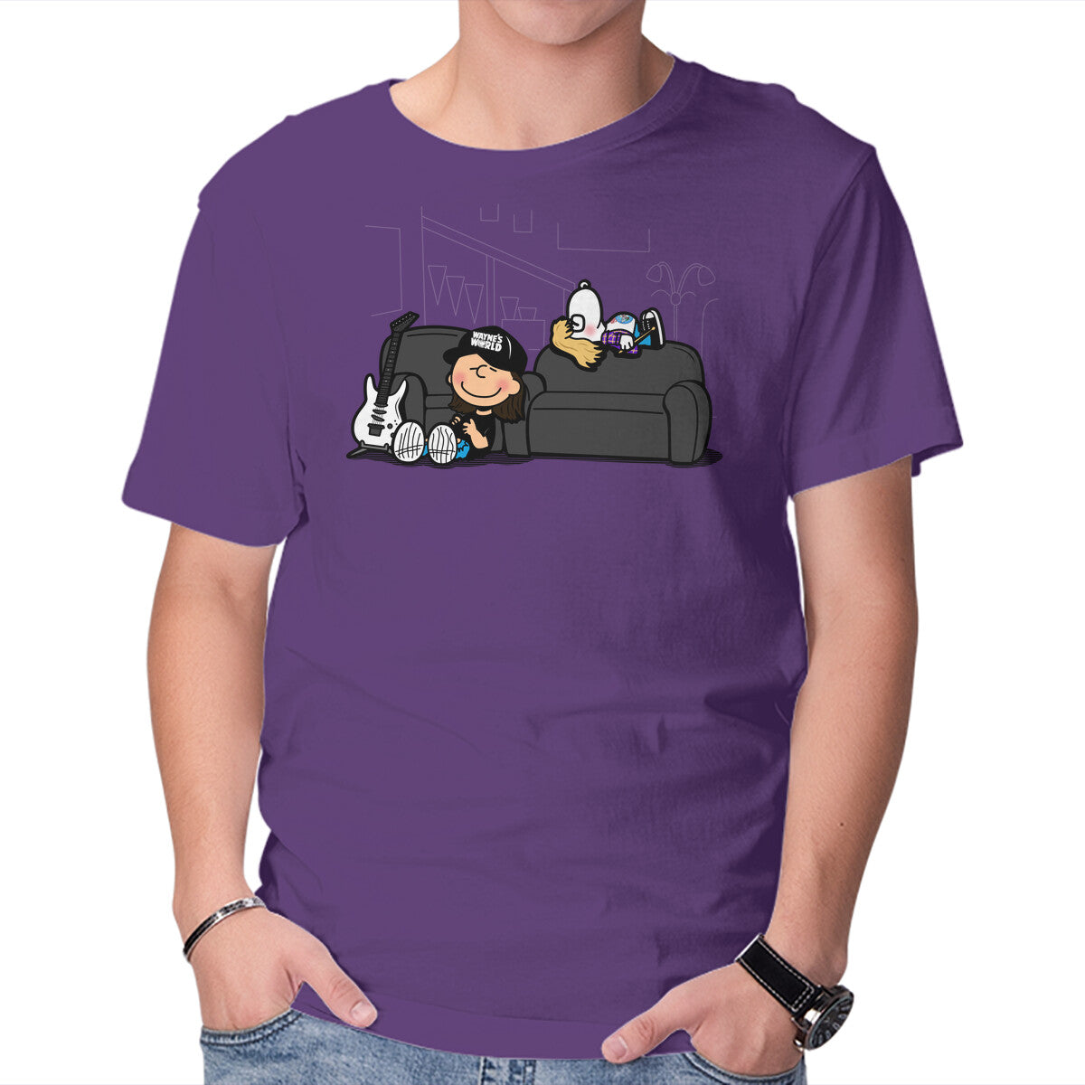 Unisex Crew Neck T-Shirt Peanuts World Graphic Short Sleeve Casual Tee L