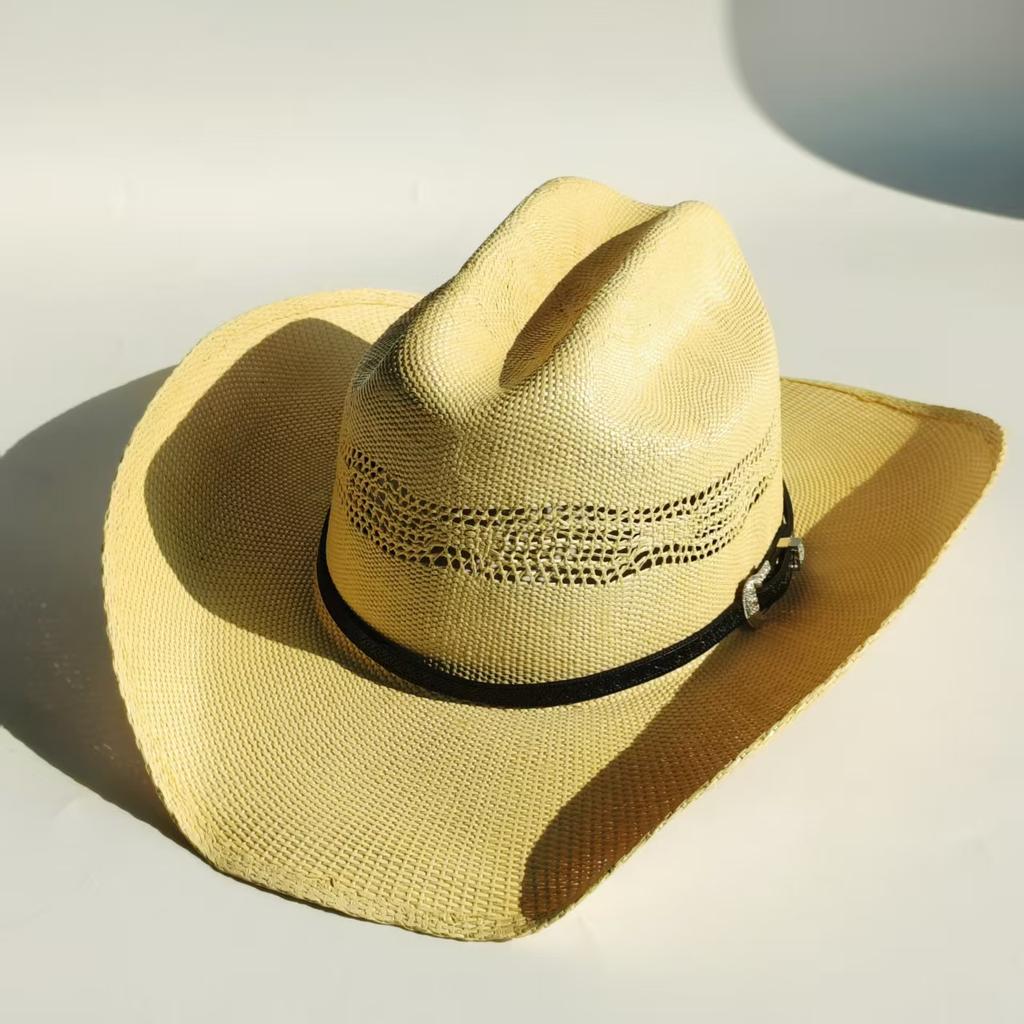Cappello da cowboy in paglia rigida da uomo cappello da pascolo a tesa larga da donna cowboy tinta unita cappello da sole estivo confezione in scatola sombrero vaquero hombre