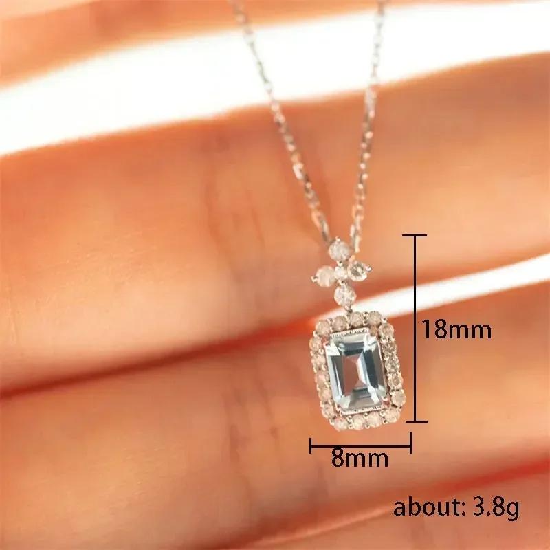 Women'S Light Blue Zircon Necklace Square Brilliant Pendant Fashion Jewelry For Engagement Wedding Accessories