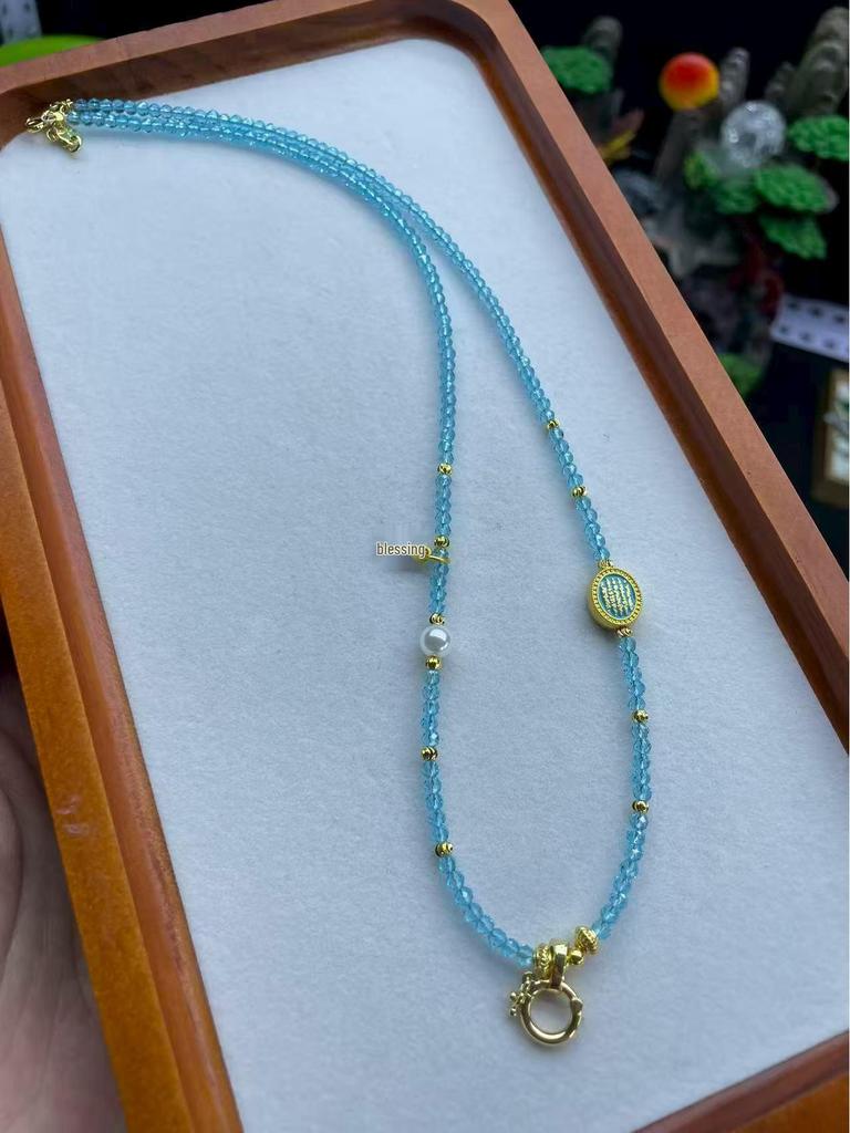 Thailand Jade Amulet Necklace with Crystal Beads and Thangka Pendant