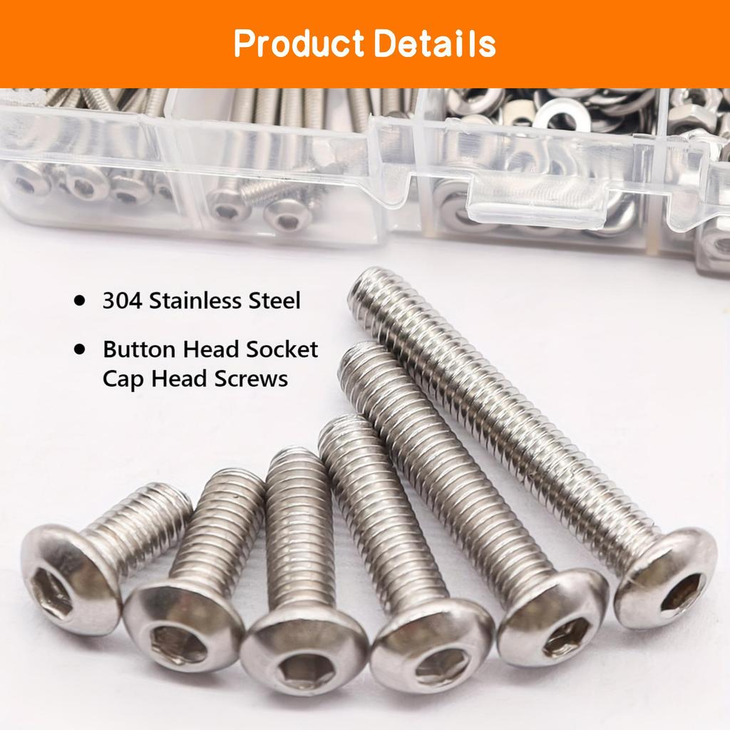 670pcs Stainless Steel Allen Screw and Bolt Combination Set | M3, M4, M5, M6 Hex Head