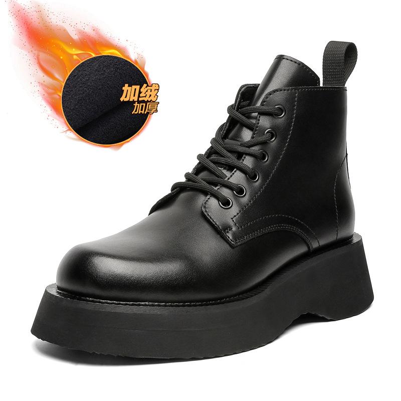 Martin boots men's new versatile thick-soled heightening autumn and winter velvet high-top tooling boots men's shoes 22611-J