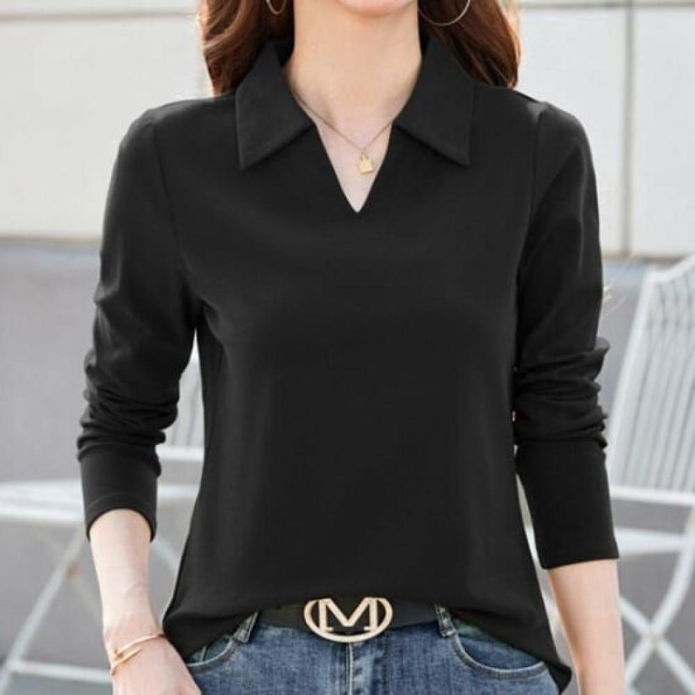 Navava Women Solid Daily Collar Long Sleeve T shirT nT3205