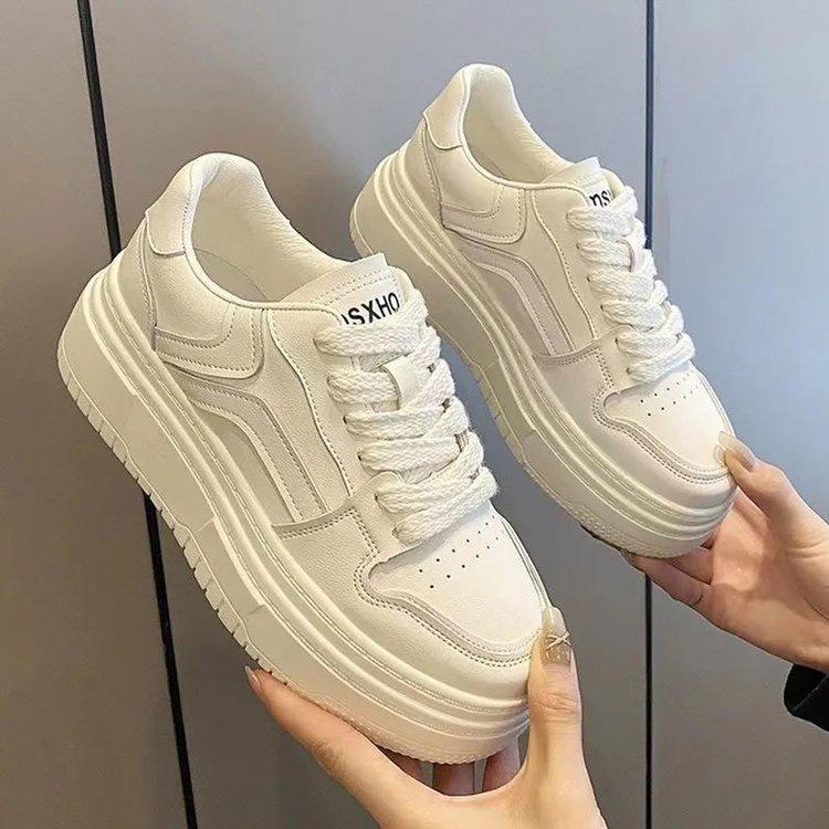 Осенние новые спортивные студенческие кеды-маффины на платформе, повседневные кожаные кеды 35 белый