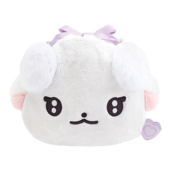 CA79001 Chiachia Lambs "Ramuu" Plush Drawstring Pouch, W-String Type, Polyester, Approx. 160x160x30mm