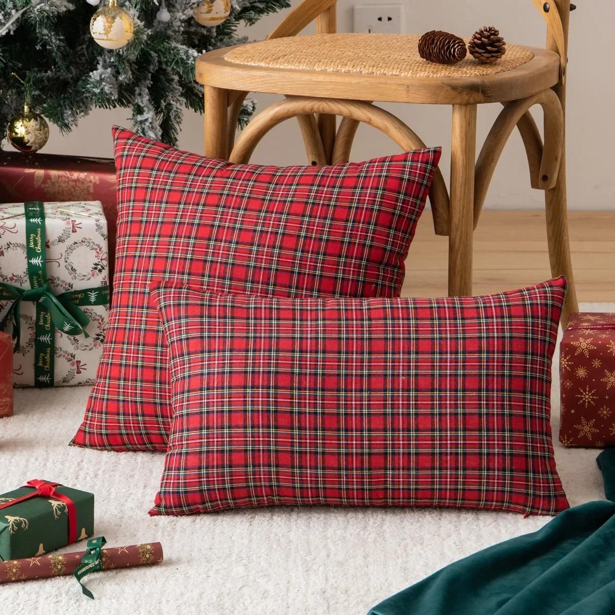 

1pc Red and Green Checkered Christmas Decoration Pillow Cover Sofa Living Room Decoration Funda De Almohada Decorativa Navideña 1pc-45x45cm